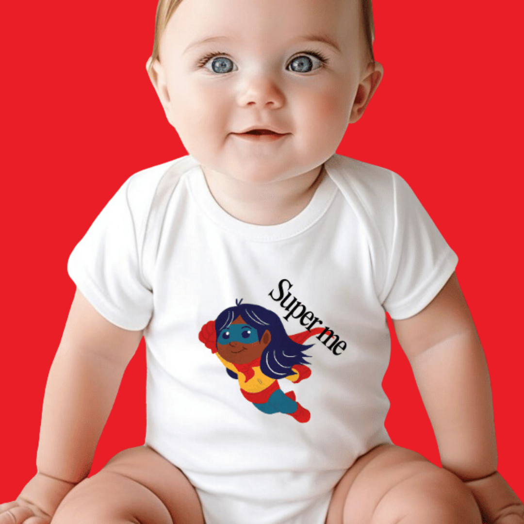 Super Me Kids Romper – Flying Superhero Girl Design – Infant Tees