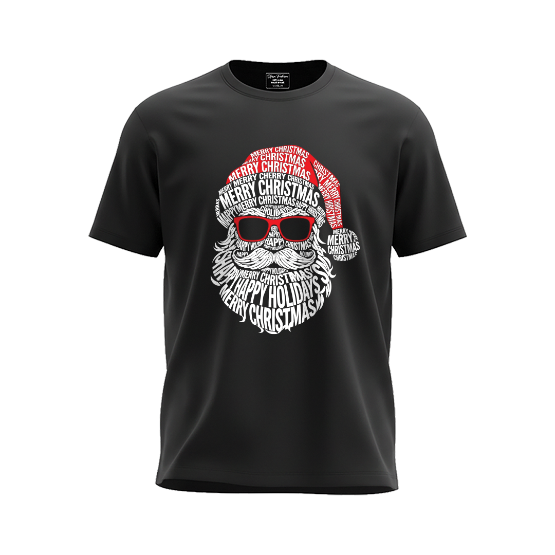 Family Matching Christmas T-Shirts | Typography Santa Face T-Shirt Set | Fun Holiday Pajama Outfits | Dad Mom Kids Baby Romper |