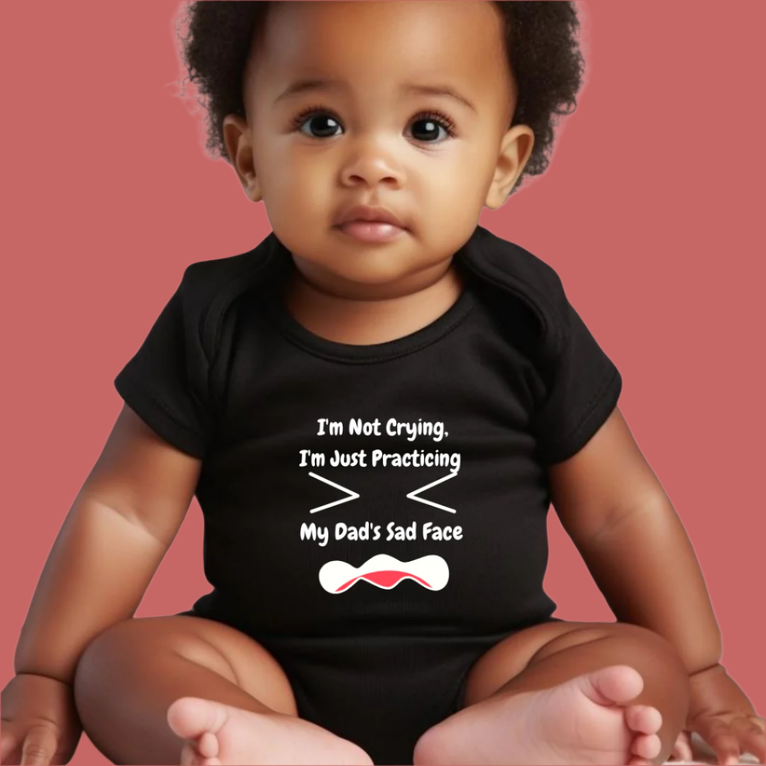 Funny Dad's Sad Face Baby Romper, 100% Cotton Bodysuit, Infant Humour Outfit