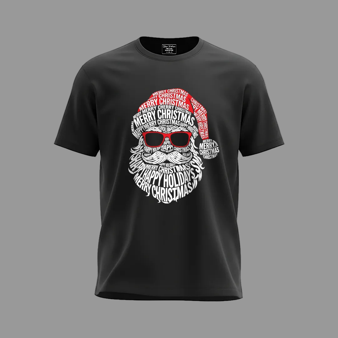 Family Matching Christmas T-Shirts | Typography Santa Face T-Shirt Set | Fun Holiday Pajama Outfits | Dad Mom Kids Baby Romper |