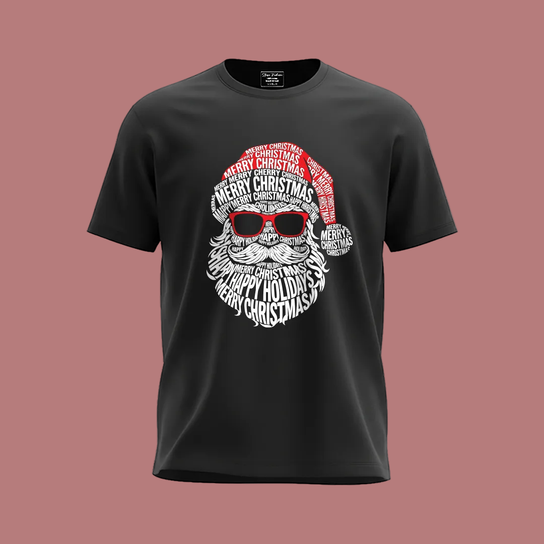 Family Matching Christmas T-Shirts | Typography Santa Face T-Shirt Set | Fun Holiday Pajama Outfits | Dad Mom Kids Baby Romper |