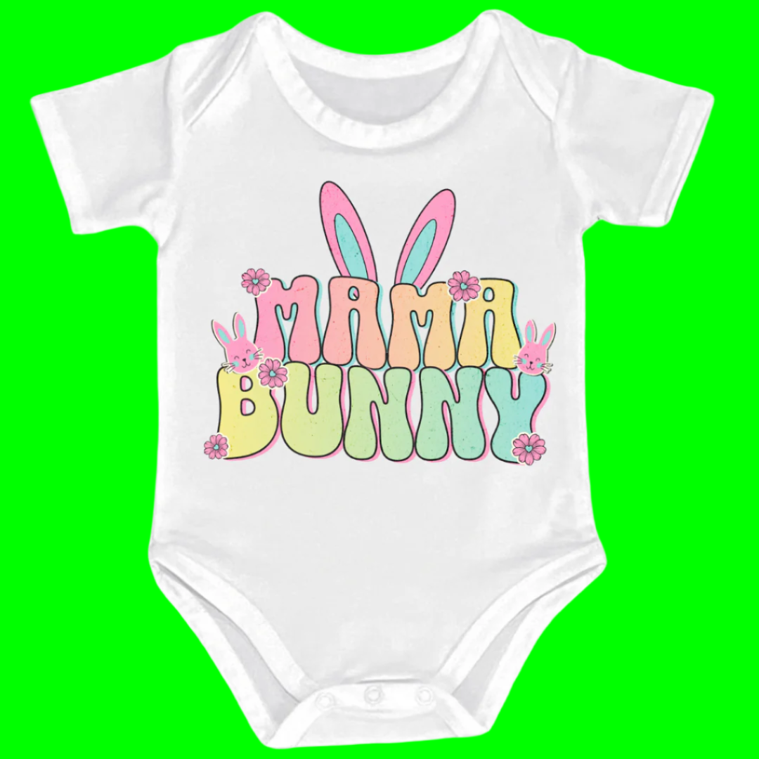 MaMa Bunny Baby Bodysuit, 100% Cotton , Infant Short Sleeve