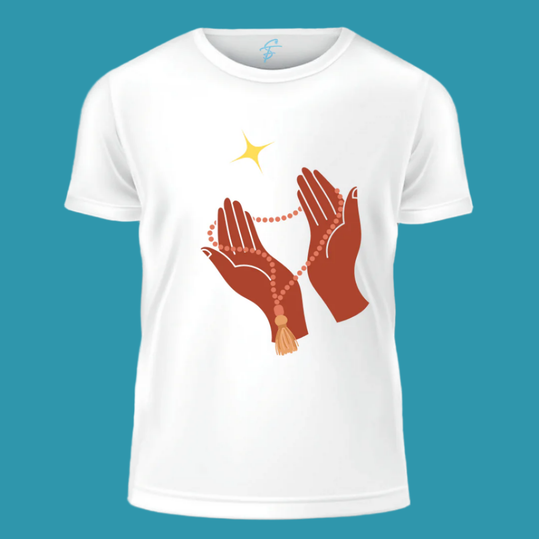 Praying Hands Ramadan T-Shirt, 100% Cotton, Religious Design with Star