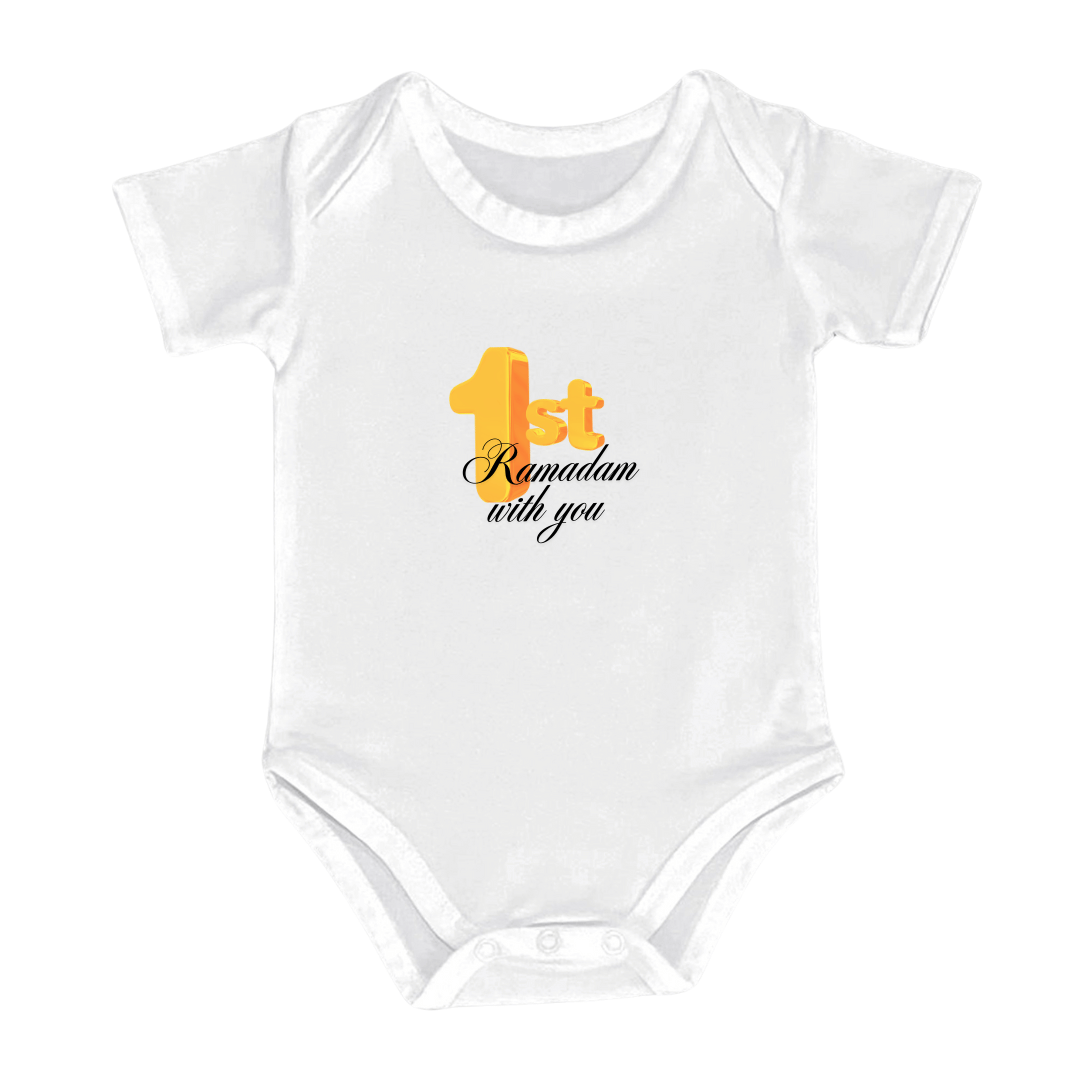 First Ramadan Baby Bodysuit, Cotton Romper with Islamic Holiday Design