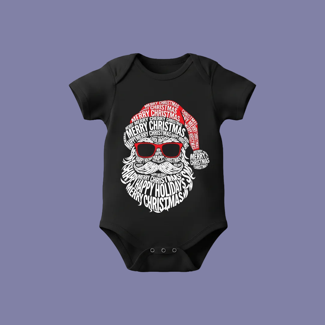 Family Matching Christmas T-Shirts | Typography Santa Face T-Shirt Set | Fun Holiday Pajama Outfits | Dad Mom Kids Baby Romper |