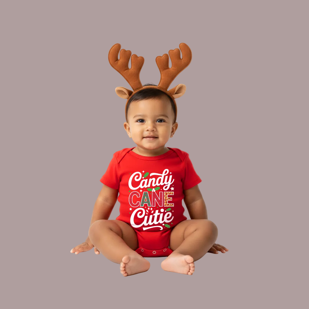 Xmas Holiday Outfits | Cool Santa Typography Tees for Infant "Candy Cane Cutie" Romper