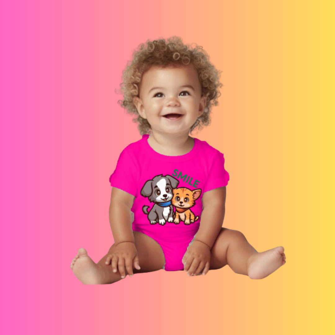 Smile Pet Friends Rompers – Cute Dog and Cat Design – Infant Tees
