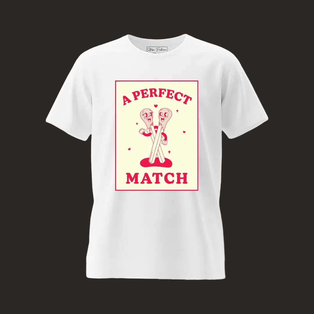 A Perfect Match Couple T-Shirt - Valentines Day Gift for Boyfriend and Girlfriend - Matching Romantic Couple T-Shirts - Cute Vintage Style Graphic Tees
