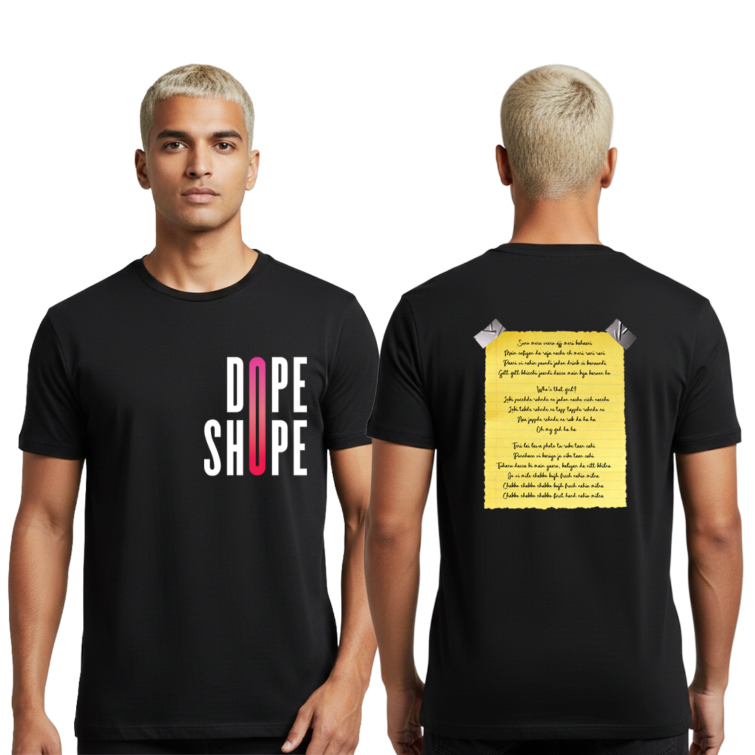 Dope Shope Punjabi Lyric T-Shirt - Honey Singh Deep Money Streetwear Graphic Tee - Black Cotton T-Shirt