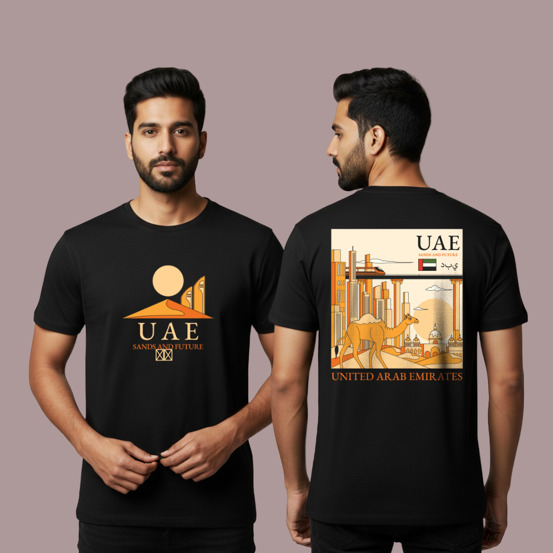 Black T-shirt with UAE Desert and  Cityscape  Graphic