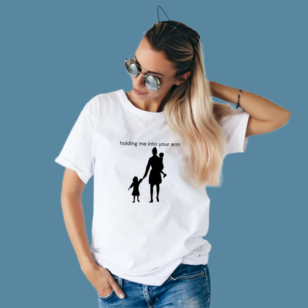 Mother and Children Silhouette Graphic T-Shirt, 100% Cotton, Family Love Design