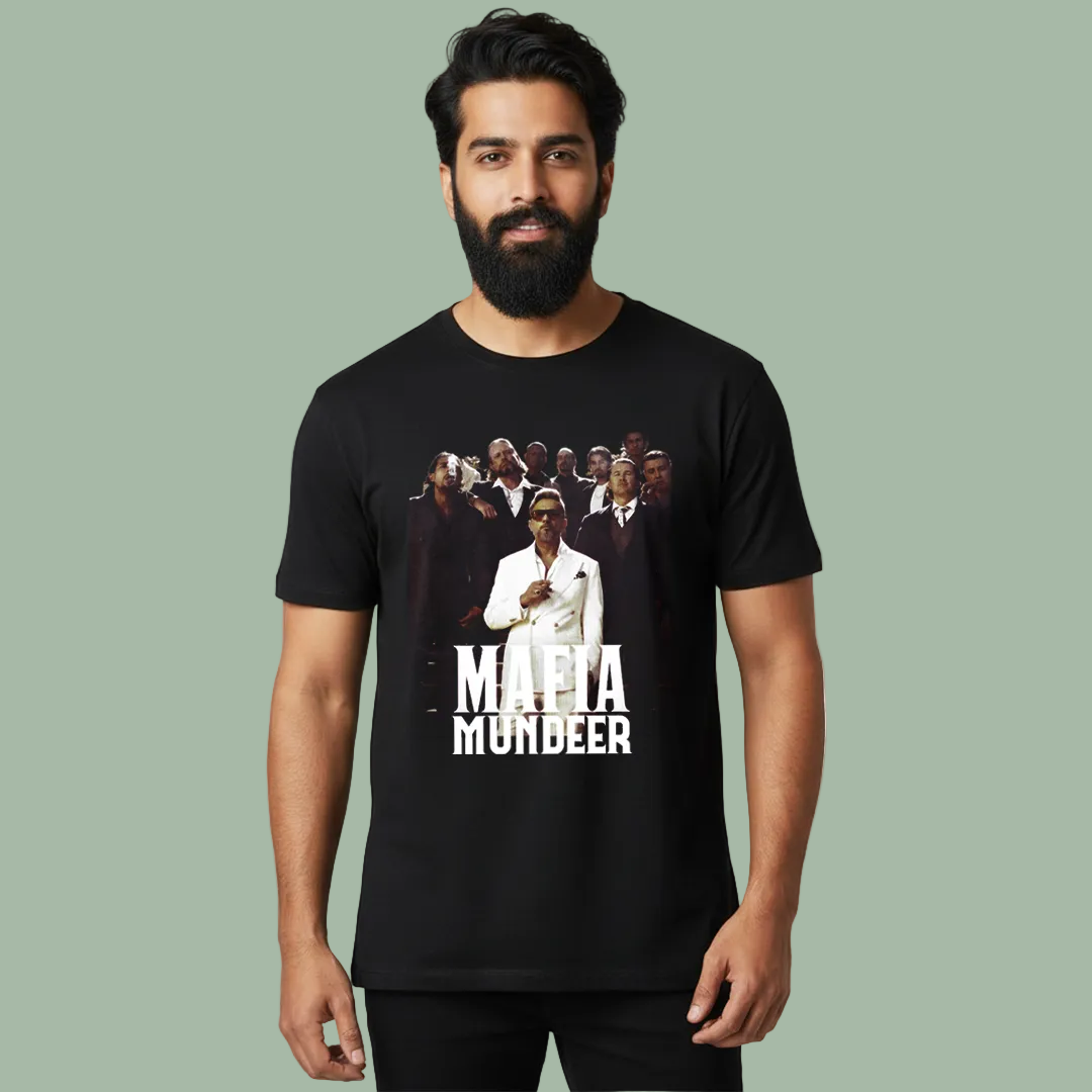 Mafia Mundeer Black Printed Round Neck T-Shirt | 100% Cotton Casual Wear | Desi Hip Hop Inspired Graphic Tee