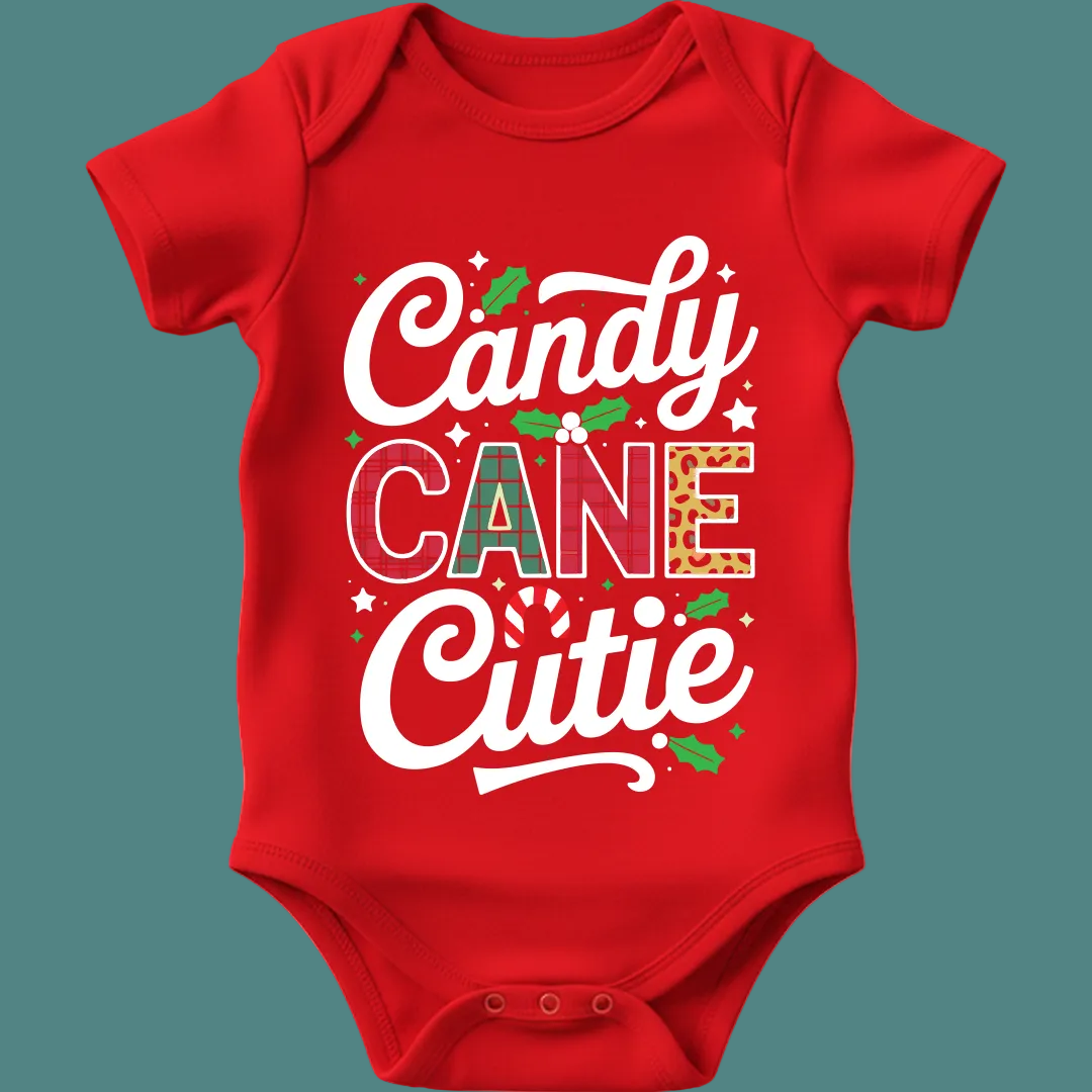 Xmas Holiday Outfits | Cool Santa Typography Tees for Infant "Candy Cane Cutie" Romper