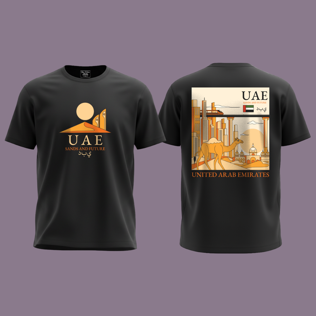 Black T-shirt with UAE Desert and  Cityscape  Graphic