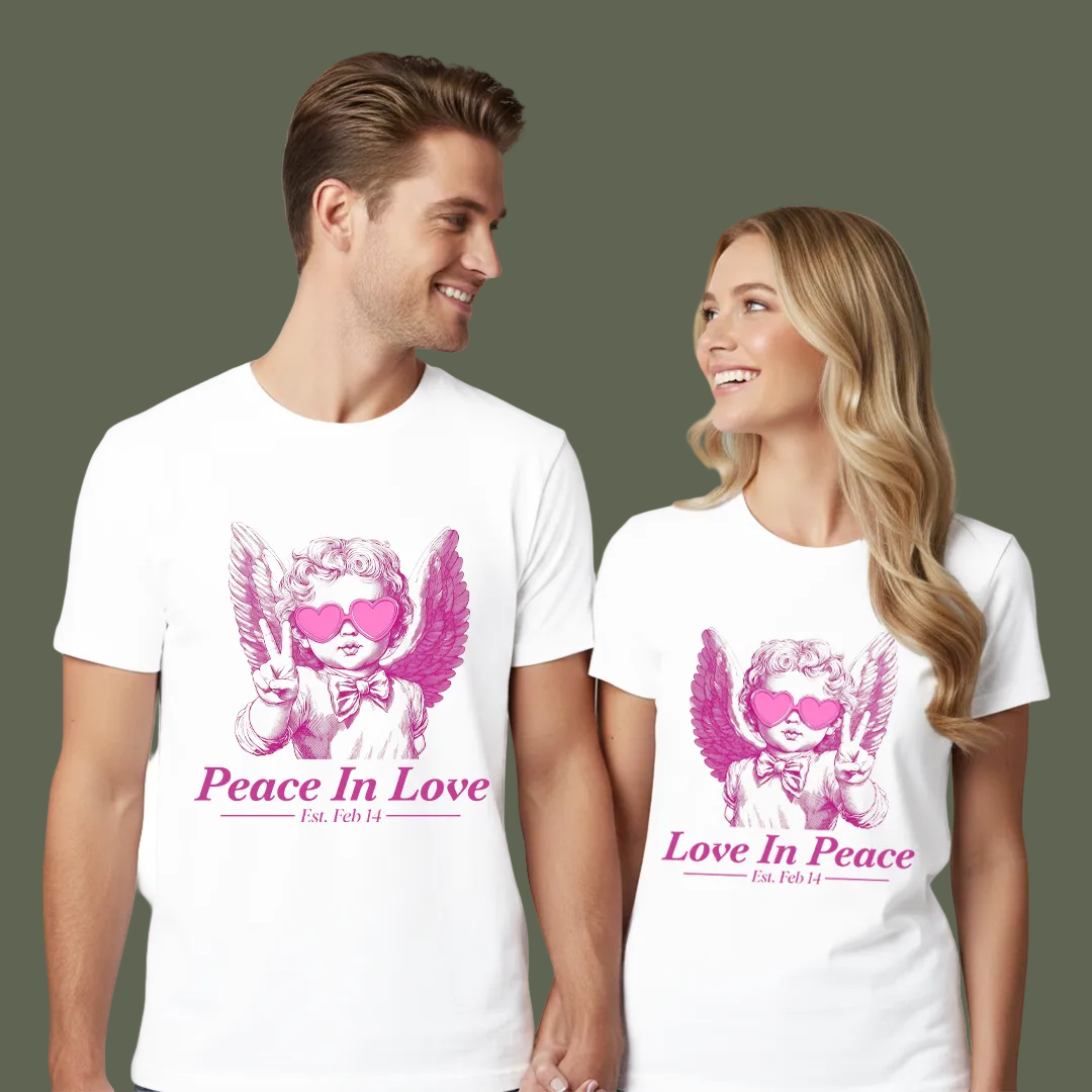 Peace in Love & Love in Peace | Matching Valentine's Day Couple T-Shirts