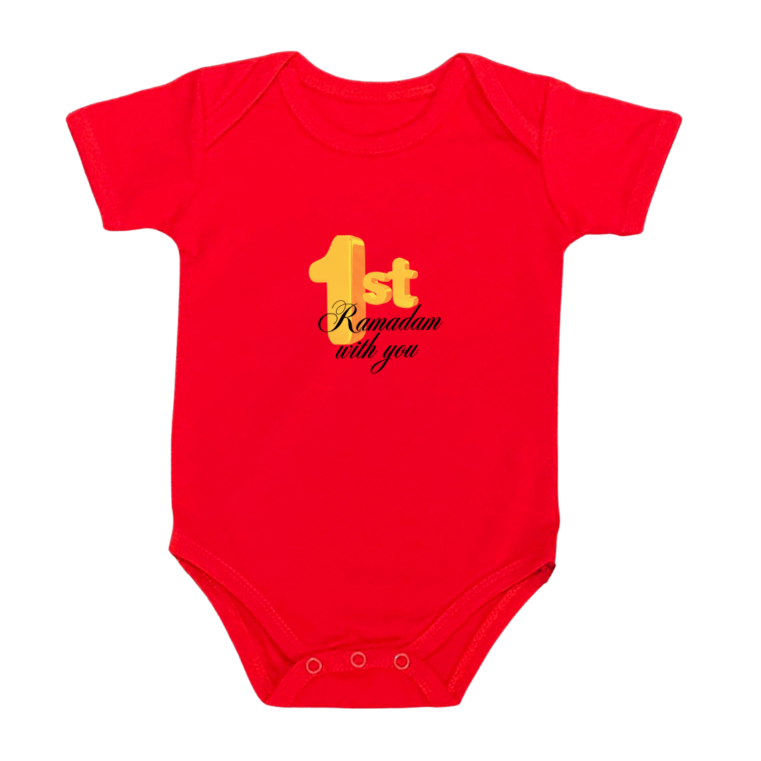 First Ramadan Baby Bodysuit, Cotton Romper with Islamic Holiday Design