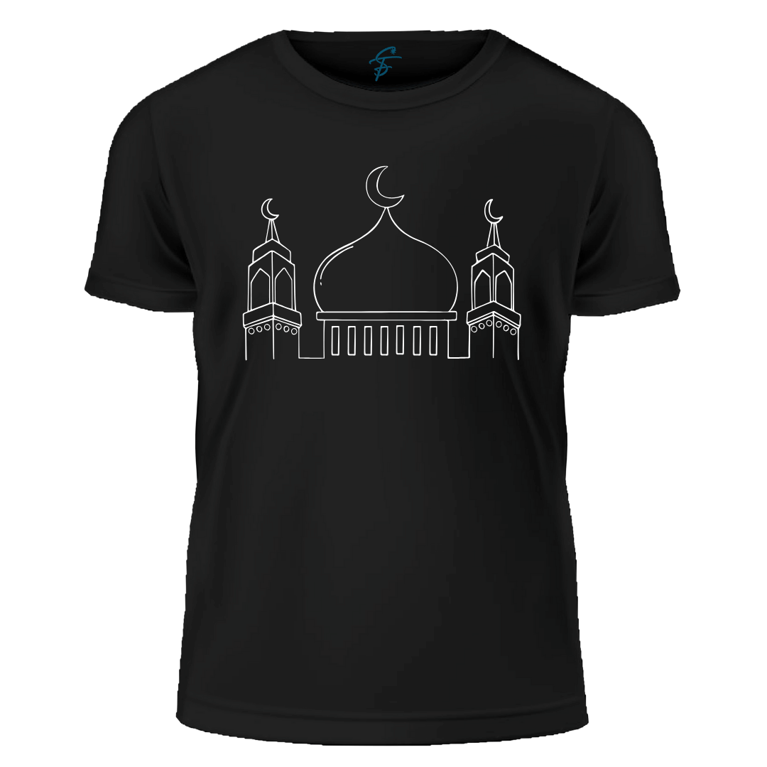 Mosque Design T-Shirt, Islamic Line Art Print, 100% Cotton, Ramadan Collection