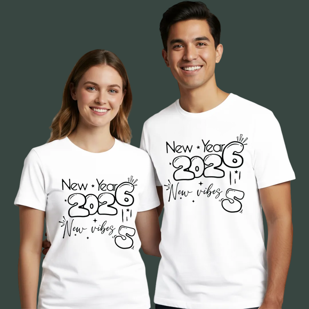 Matching New Year 2026 Family T-shirts | Custom "New Vibes" T-shirts for New Year's Eve