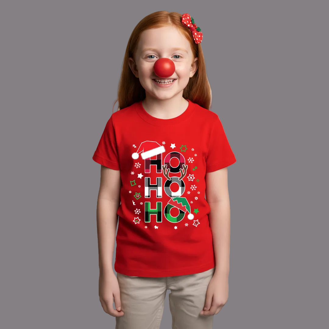 Red "Ho Ho Ho" Plaid Letter Christmas T-Shirts | Festive Family Matching Holiday Tees