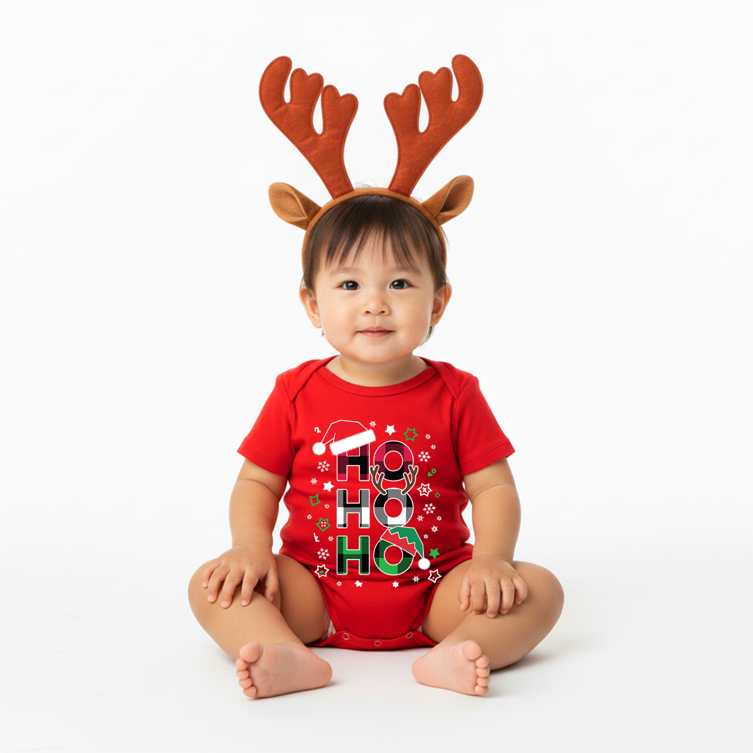 Red "Ho Ho Ho" Plaid Letter Christmas T-Shirts | Festive Family Matching Holiday Tees