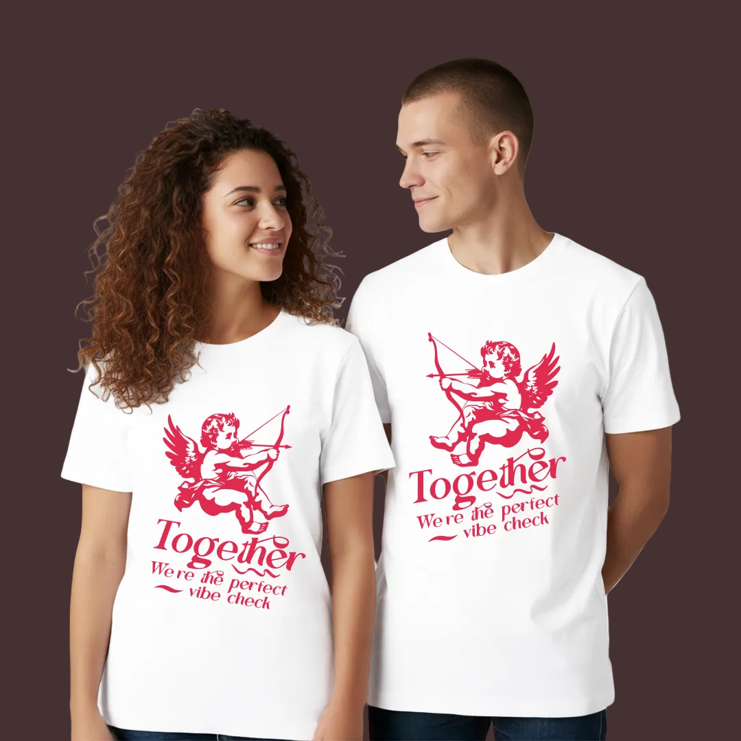 Matching Valentine's Day T-Shirts for Couples, Cupid Graphic T-Shirt, Together Perfect Vibe Check Graphic Tees, Men & Women
