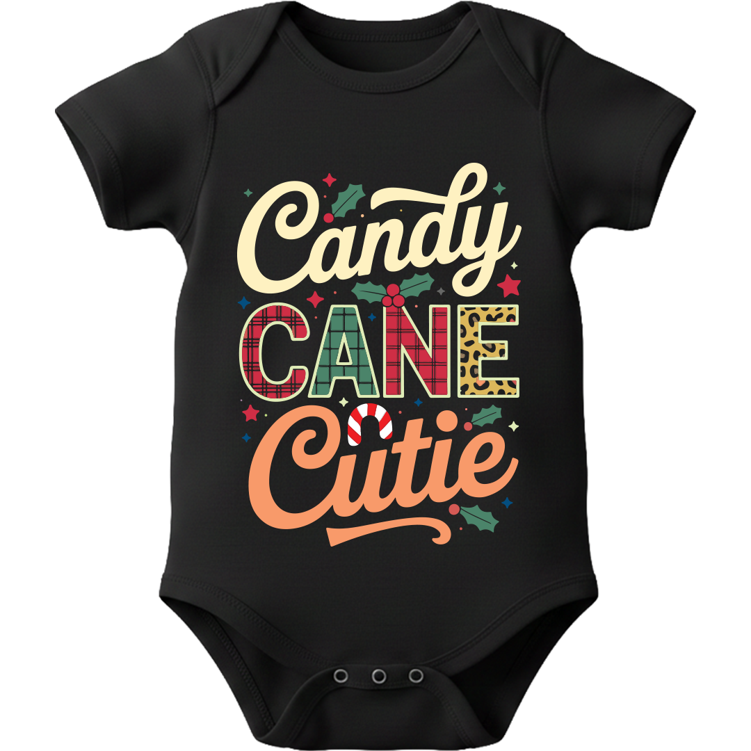 Xmas Holiday Outfits | Cool Santa Typography Tees for Infant "Candy Cane Cutie" Romper