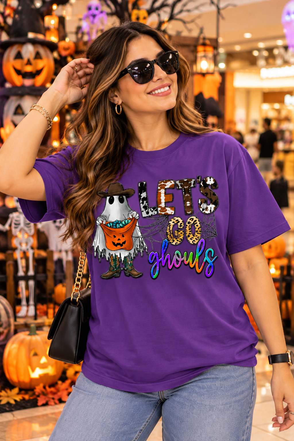 Halloween Graphic T-Shirt for Men and Women, Let’s Go Ghouls Print, Cotton, Regular Fit, Round Neck, Short Sleeve