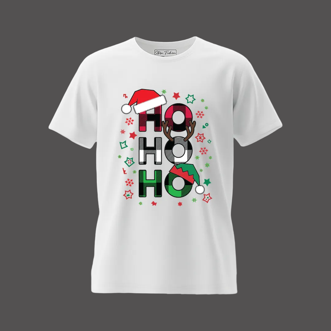 Red "Ho Ho Ho" Plaid Letter Christmas T-Shirts | Festive Family Matching Holiday Tees