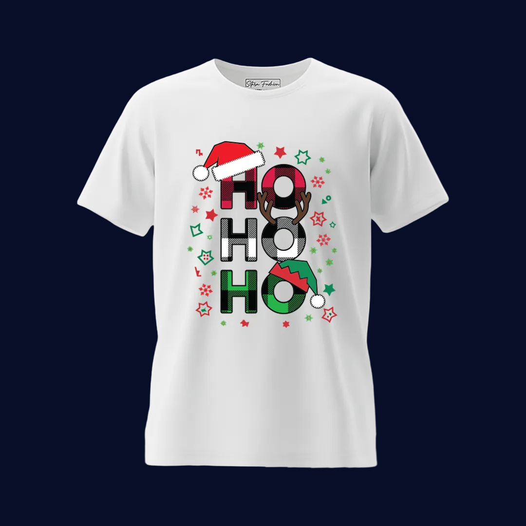 Red "Ho Ho Ho" Plaid Letter Christmas T-Shirts | Festive Family Matching Holiday Tees