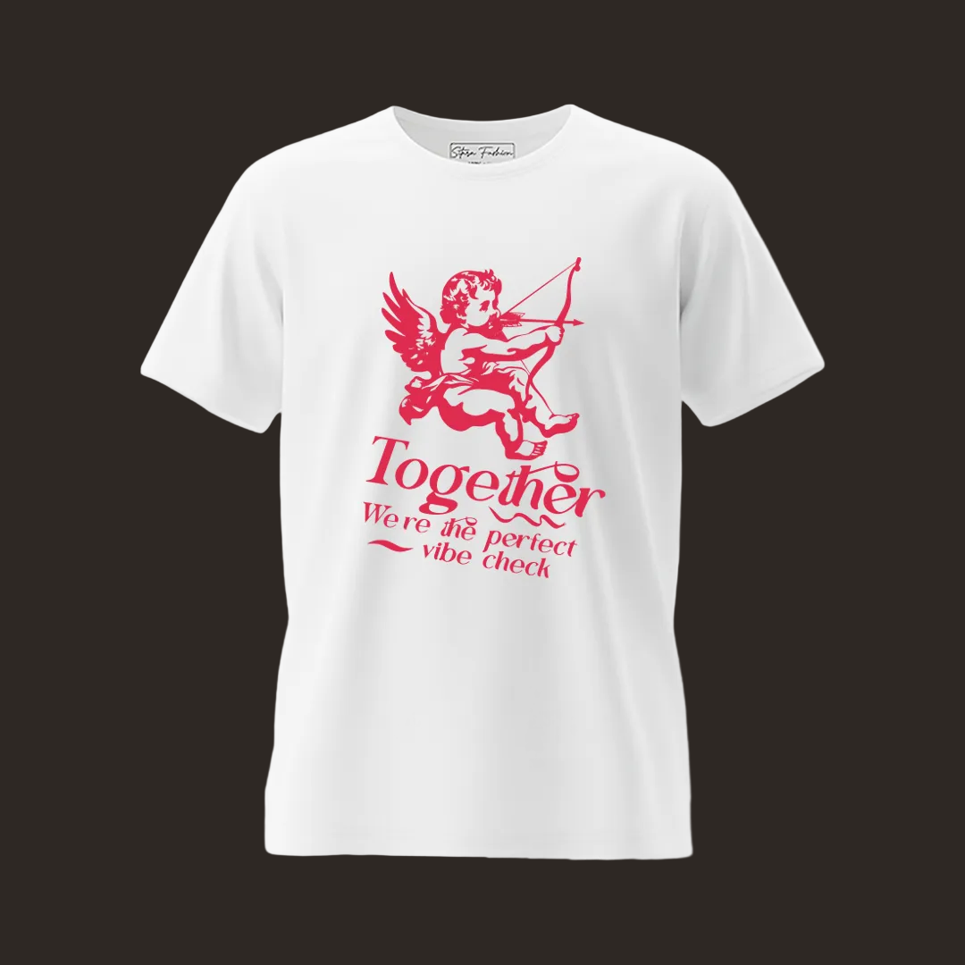 Matching Valentine's Day T-Shirts for Couples, Cupid Graphic T-Shirt, Together Perfect Vibe Check Graphic Tees, Men & Women