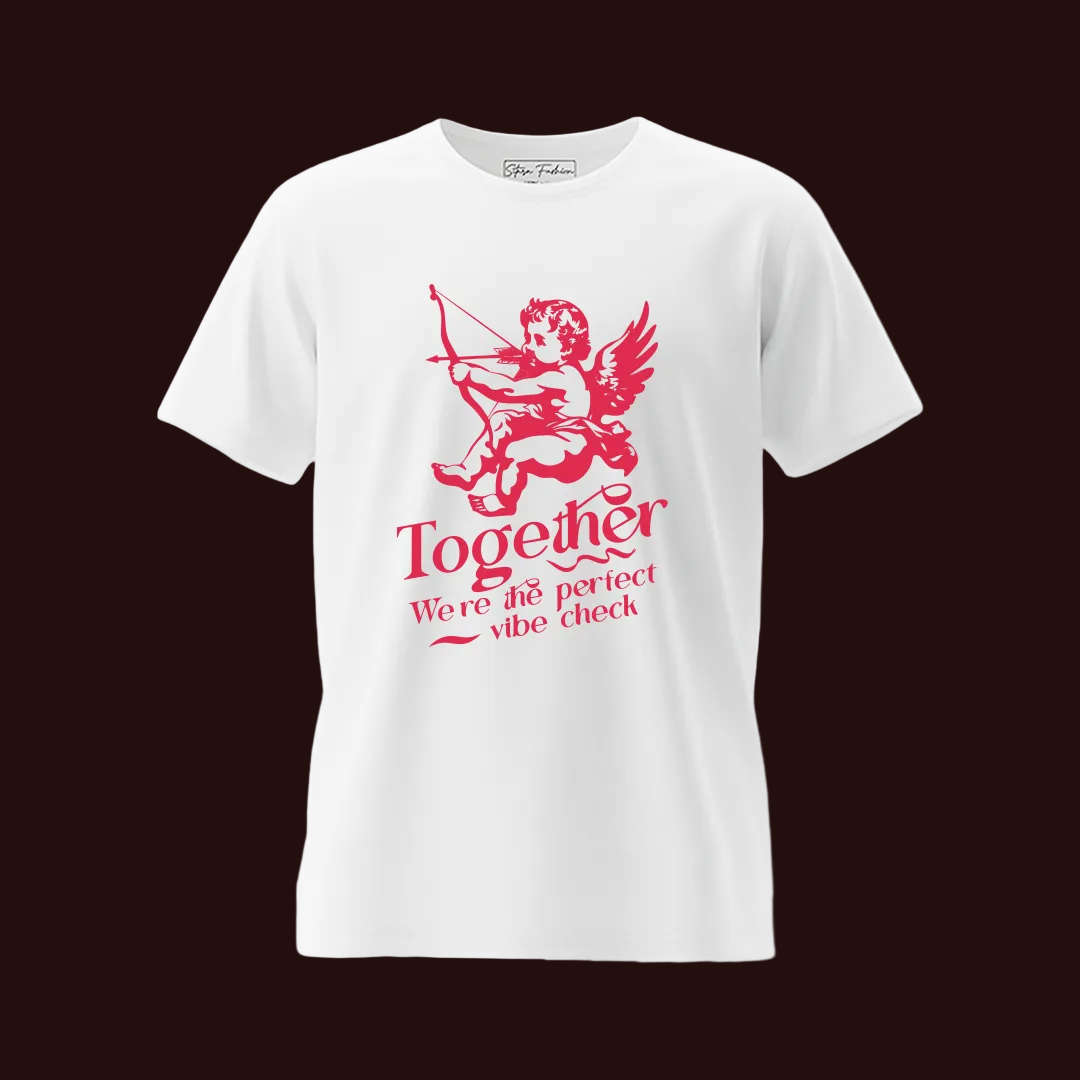 Matching Valentine's Day T-Shirts for Couples, Cupid Graphic T-Shirt, Together Perfect Vibe Check Graphic Tees, Men & Women