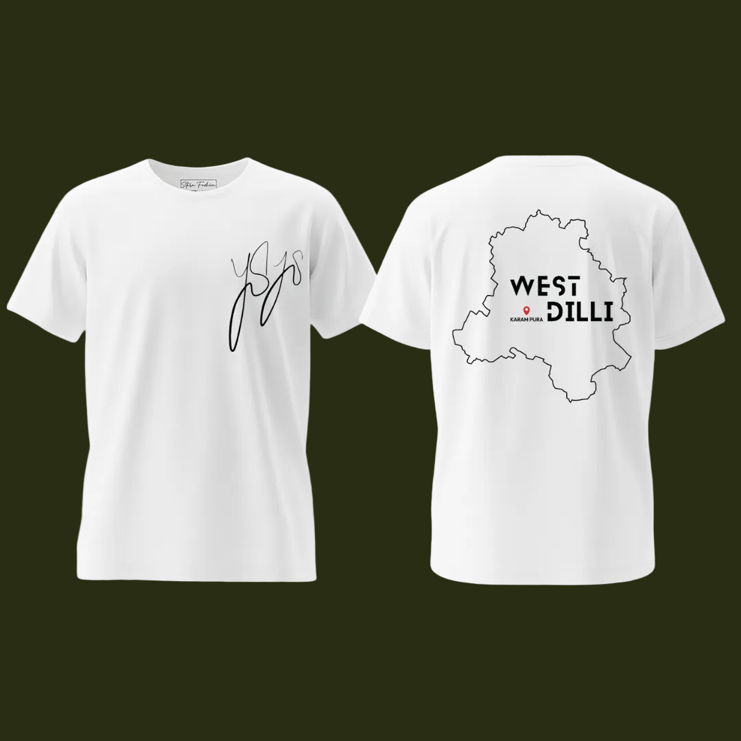 West Dilli Karam Pura Graphic Print T-Shirt for Men | Black & White Cotton Round Neck Streetwear Tee
