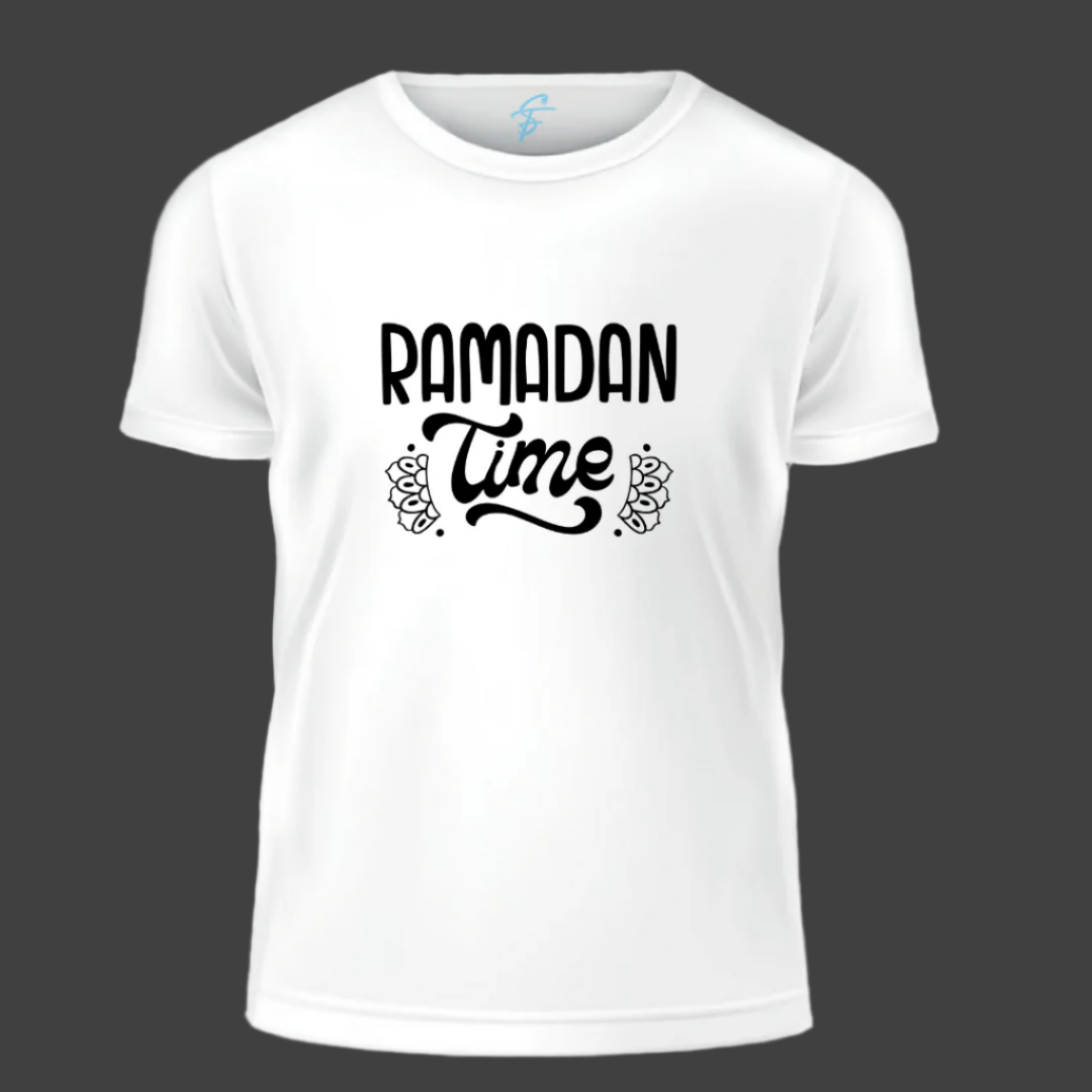 Ramadan Time Islamic T-Shirt, White Cotton, Decorative Design