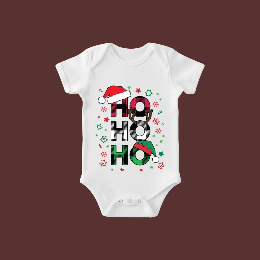 Red "Ho Ho Ho" Plaid Letter Christmas T-Shirts | Festive Family Matching Holiday Tees