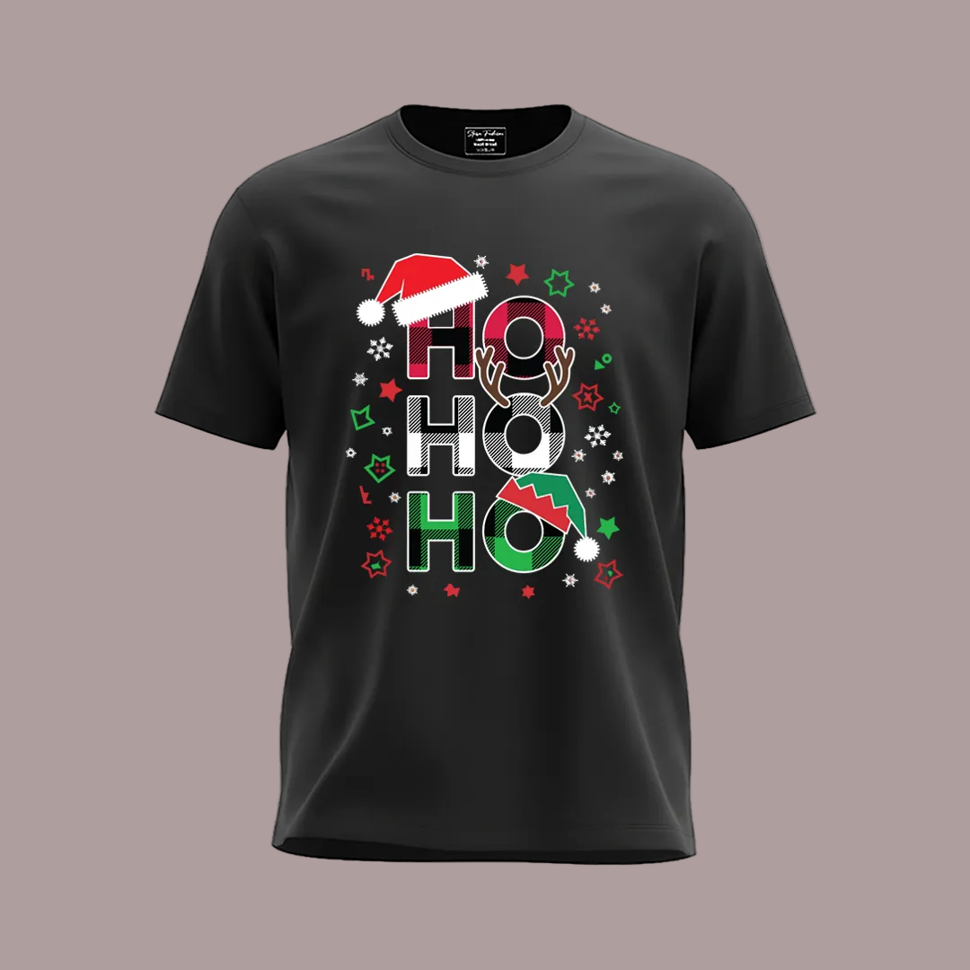Red "Ho Ho Ho" Plaid Letter Christmas T-Shirts | Festive Family Matching Holiday Tees