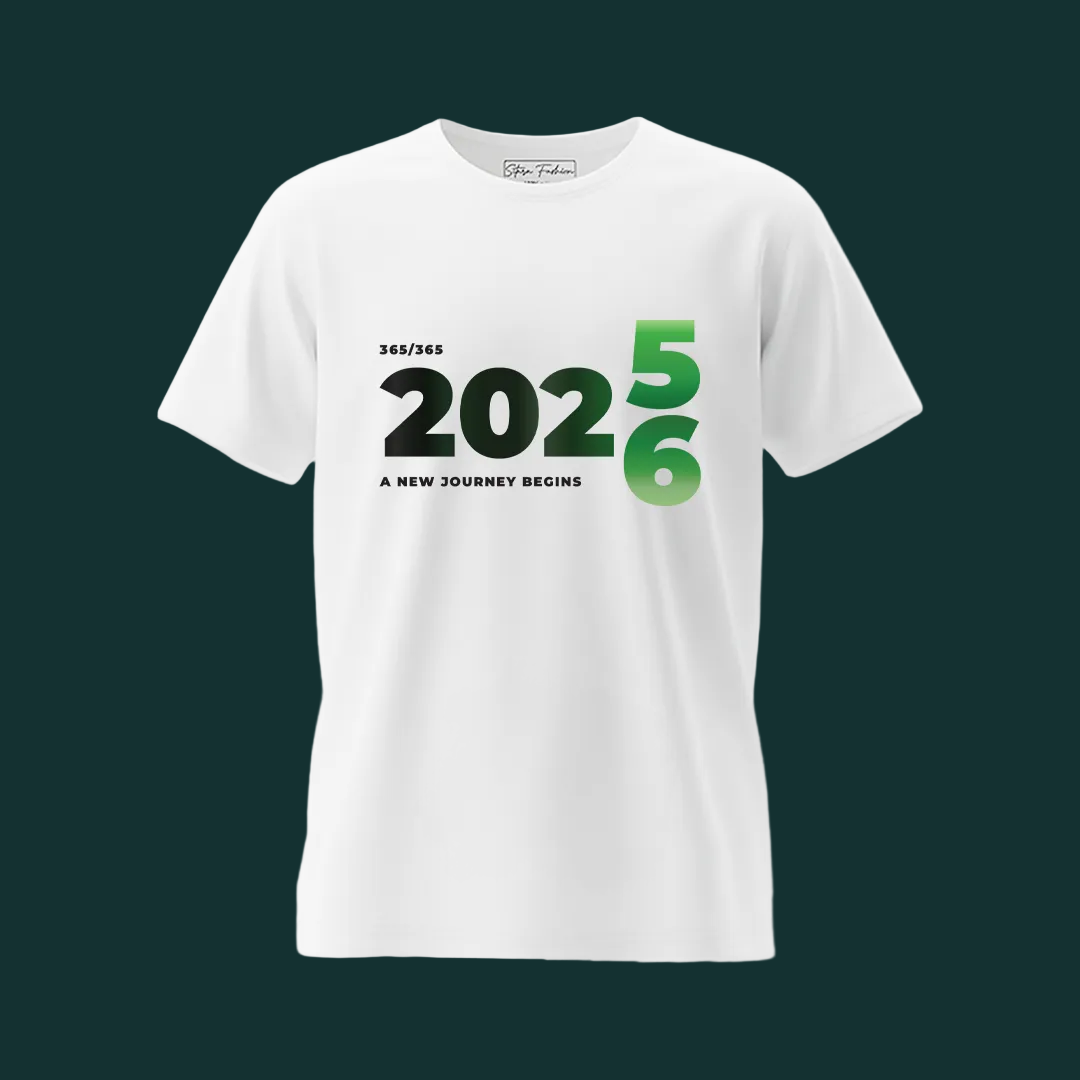 Matching Family New Year 2025 to 2026 Transition T-Shirts – 'A New Journey Begins'  Graphic Tees for Parents Kids & Rompers – Green Gradient Countdown Family Outfits