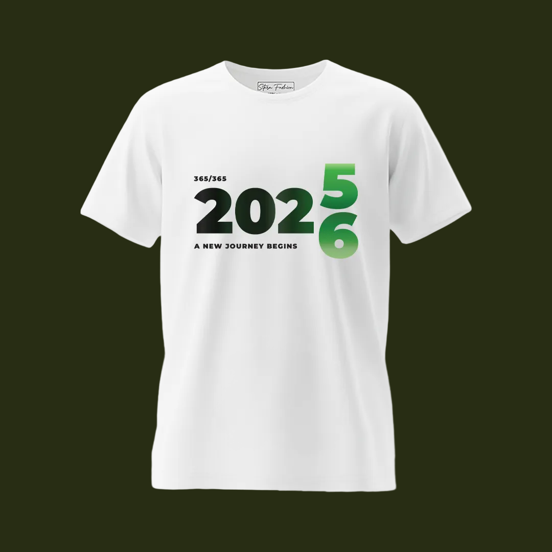 Matching Family New Year 2025 to 2026 Transition T-Shirts – 'A New Journey Begins'  Graphic Tees for Parents Kids & Rompers – Green Gradient Countdown Family Outfits