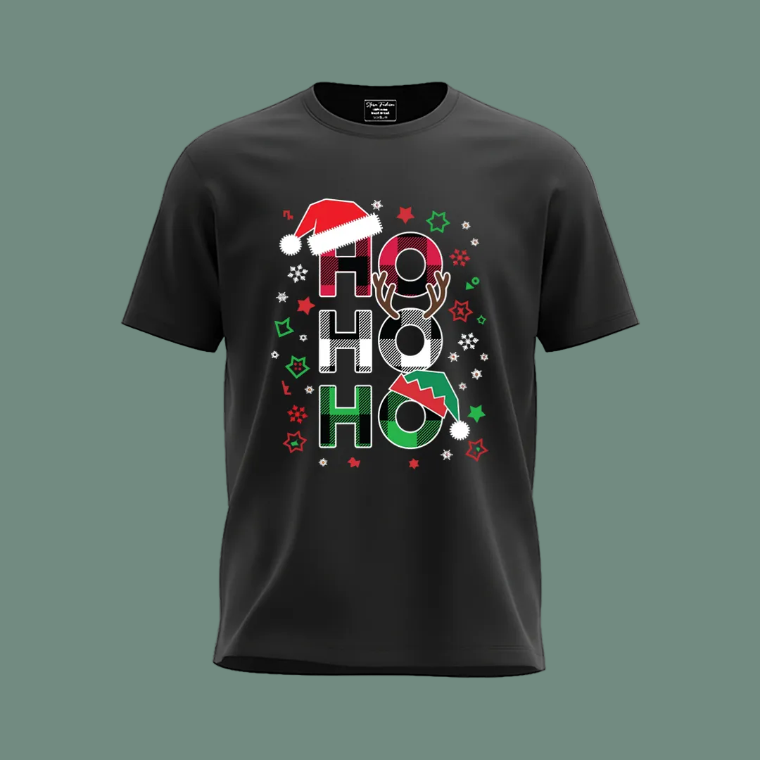 Red "Ho Ho Ho" Plaid Letter Christmas T-Shirts | Festive Family Matching Holiday Tees