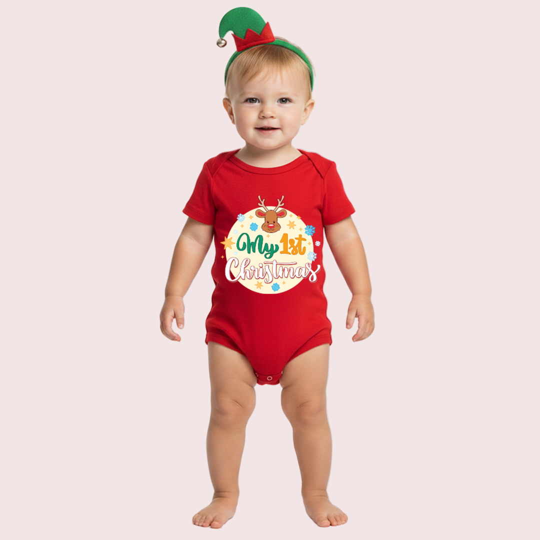 My First Christmas Keepsake Romper with Reindeer Graphic