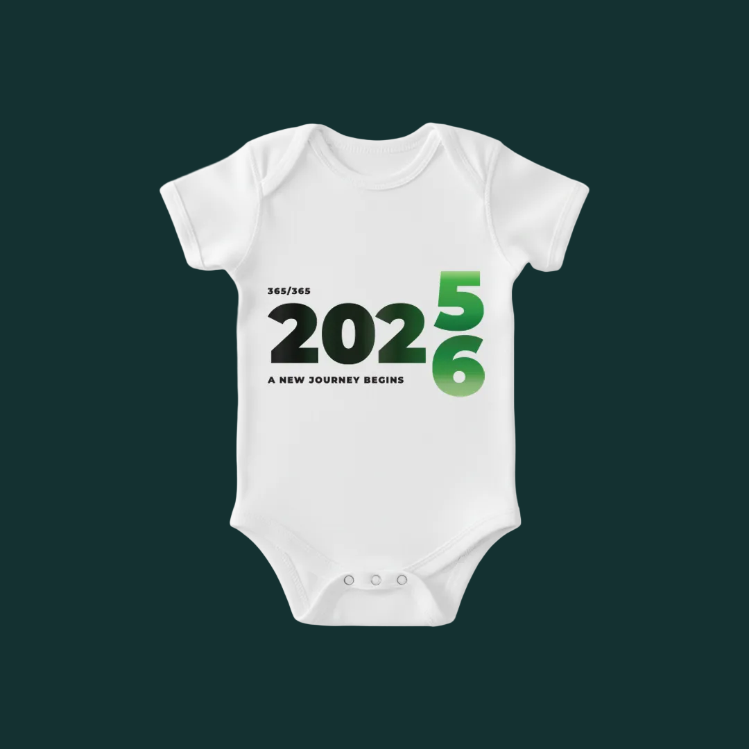 Matching Family New Year 2025 to 2026 Transition T-Shirts – 'A New Journey Begins'  Graphic Tees for Parents Kids & Rompers – Green Gradient Countdown Family Outfits