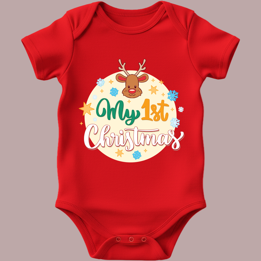 My First Christmas Keepsake Romper with Reindeer Graphic