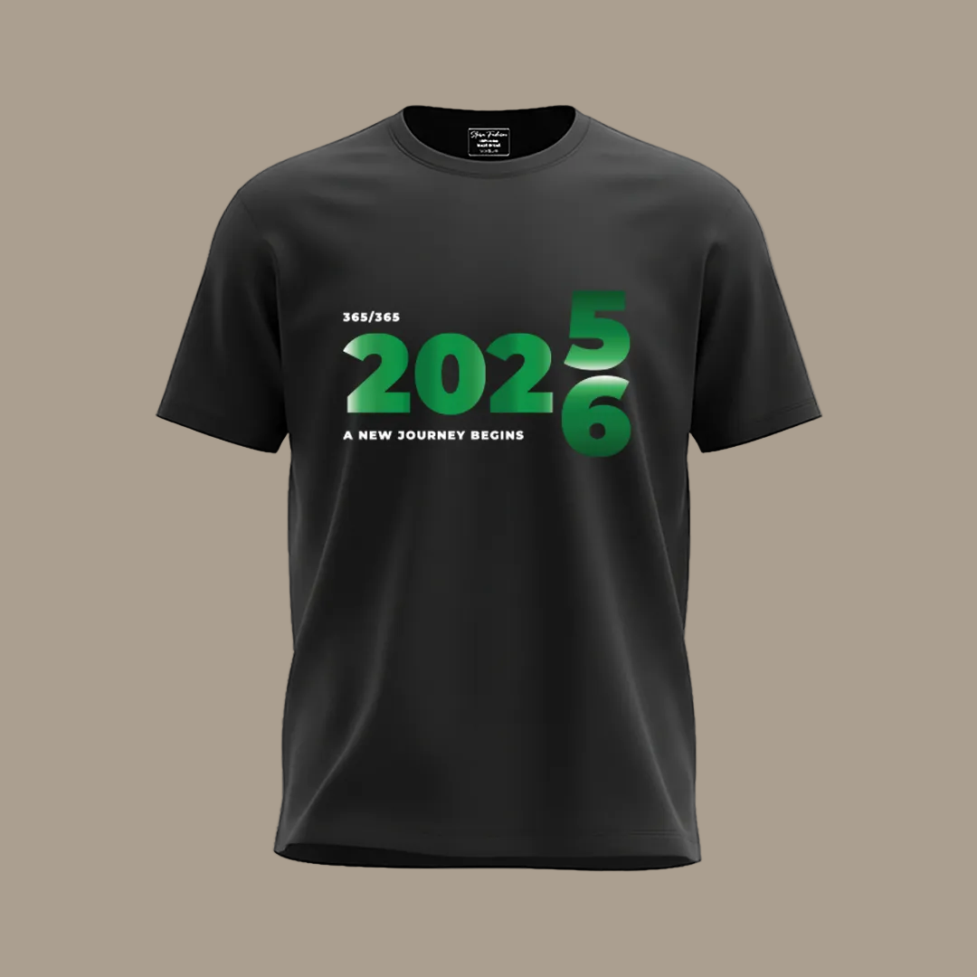 Matching Family New Year 2025 to 2026 Transition T-Shirts – 'A New Journey Begins'  Graphic Tees for Parents Kids & Rompers – Green Gradient Countdown Family Outfits