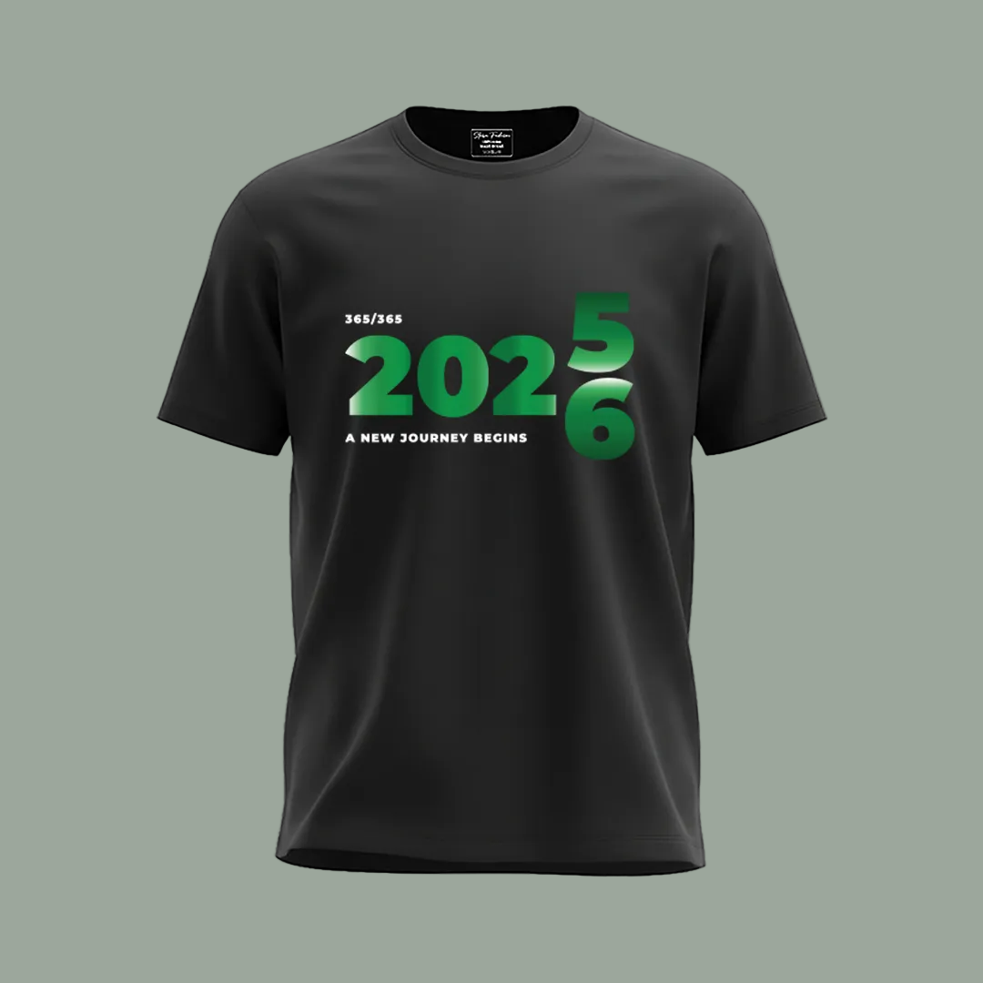 Matching Family New Year 2025 to 2026 Transition T-Shirts – 'A New Journey Begins'  Graphic Tees for Parents Kids & Rompers – Green Gradient Countdown Family Outfits
