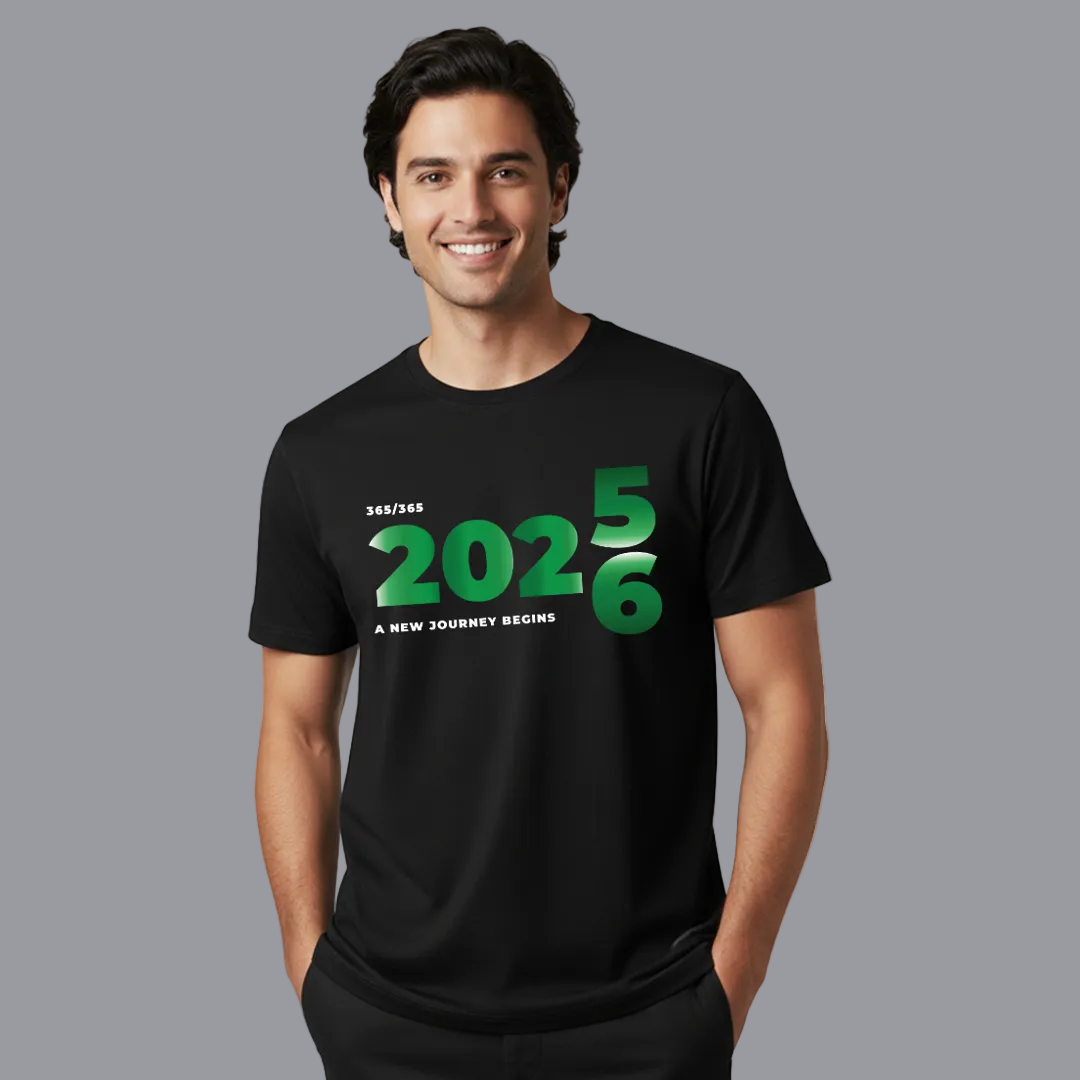 Matching Family New Year 2025 to 2026 Transition T-Shirts – 'A New Journey Begins'  Graphic Tees for Parents Kids & Rompers – Green Gradient Countdown Family Outfits