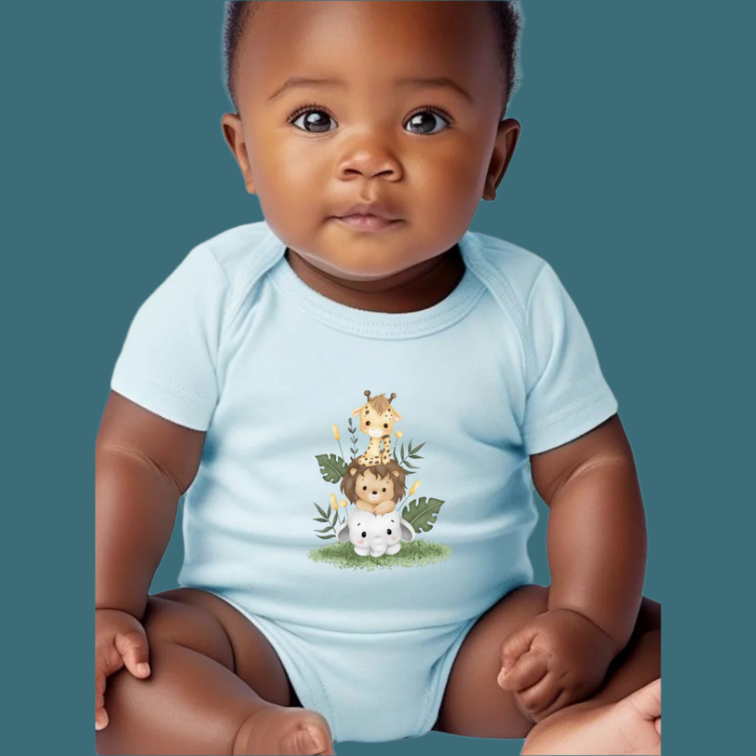 Baby Safari Animals Onesie, 100% Cotton Romper with Cute Giraffe Lion Print