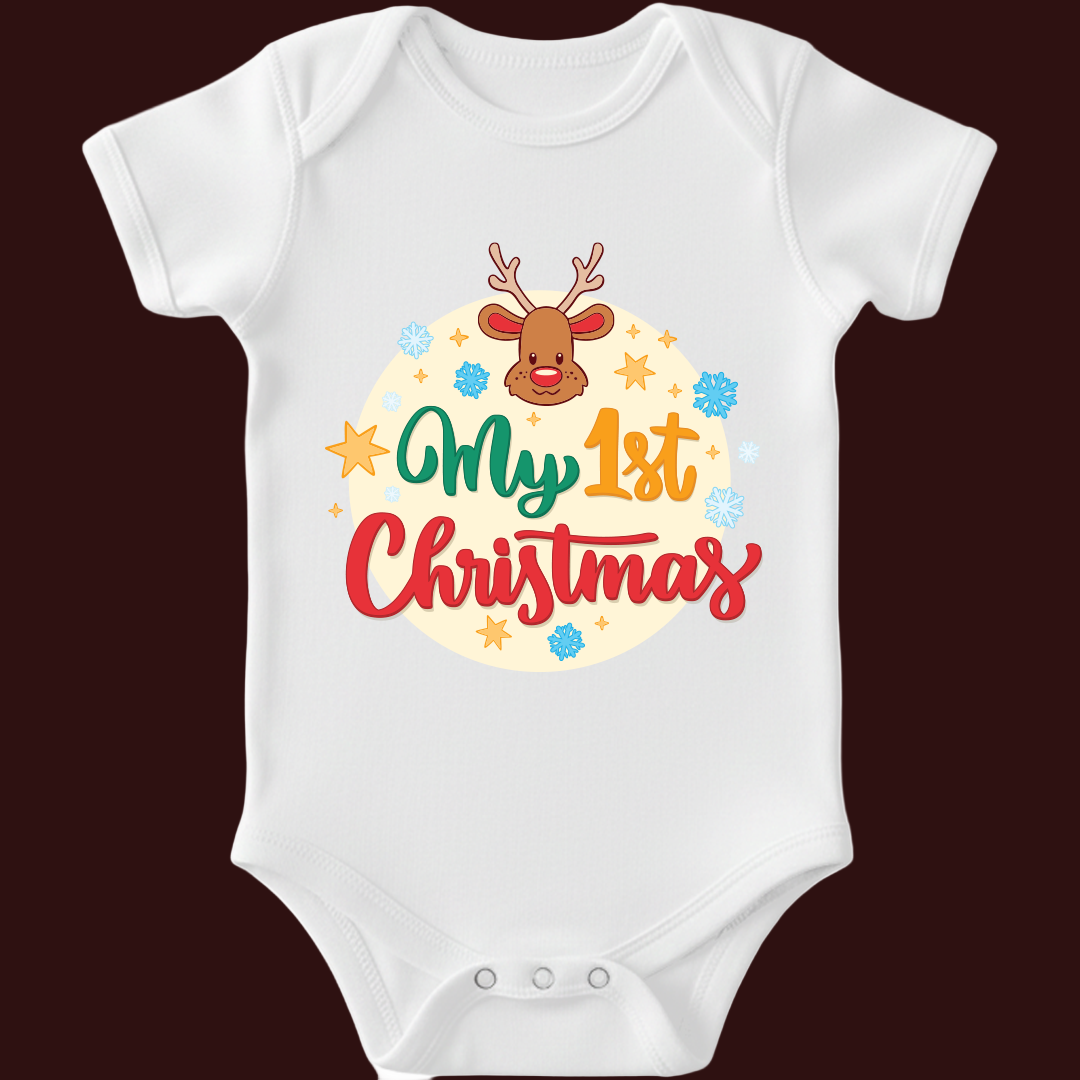 My First Christmas Keepsake Romper with Reindeer Graphic