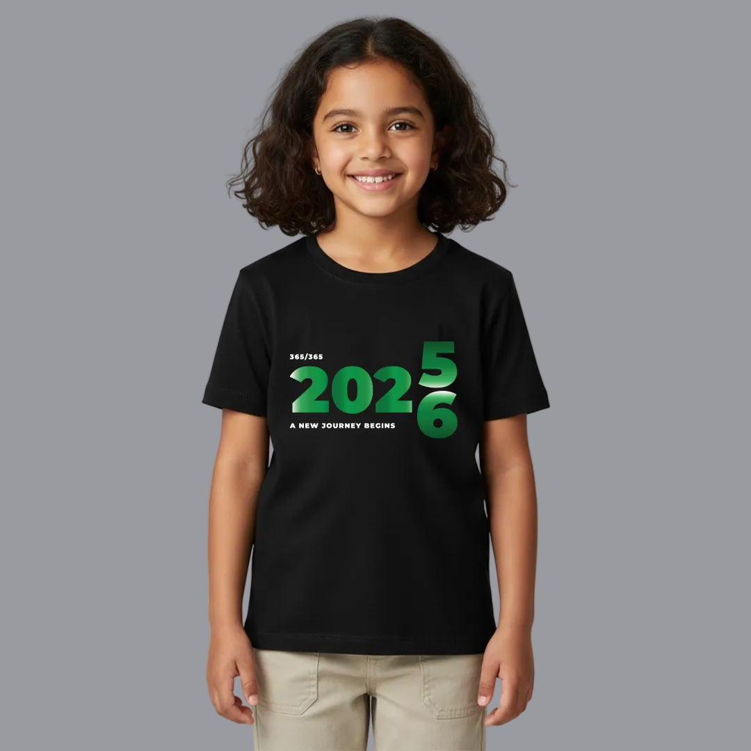 Matching Family New Year 2025 to 2026 Transition T-Shirts – 'A New Journey Begins'  Graphic Tees for Parents Kids & Rompers – Green Gradient Countdown Family Outfits