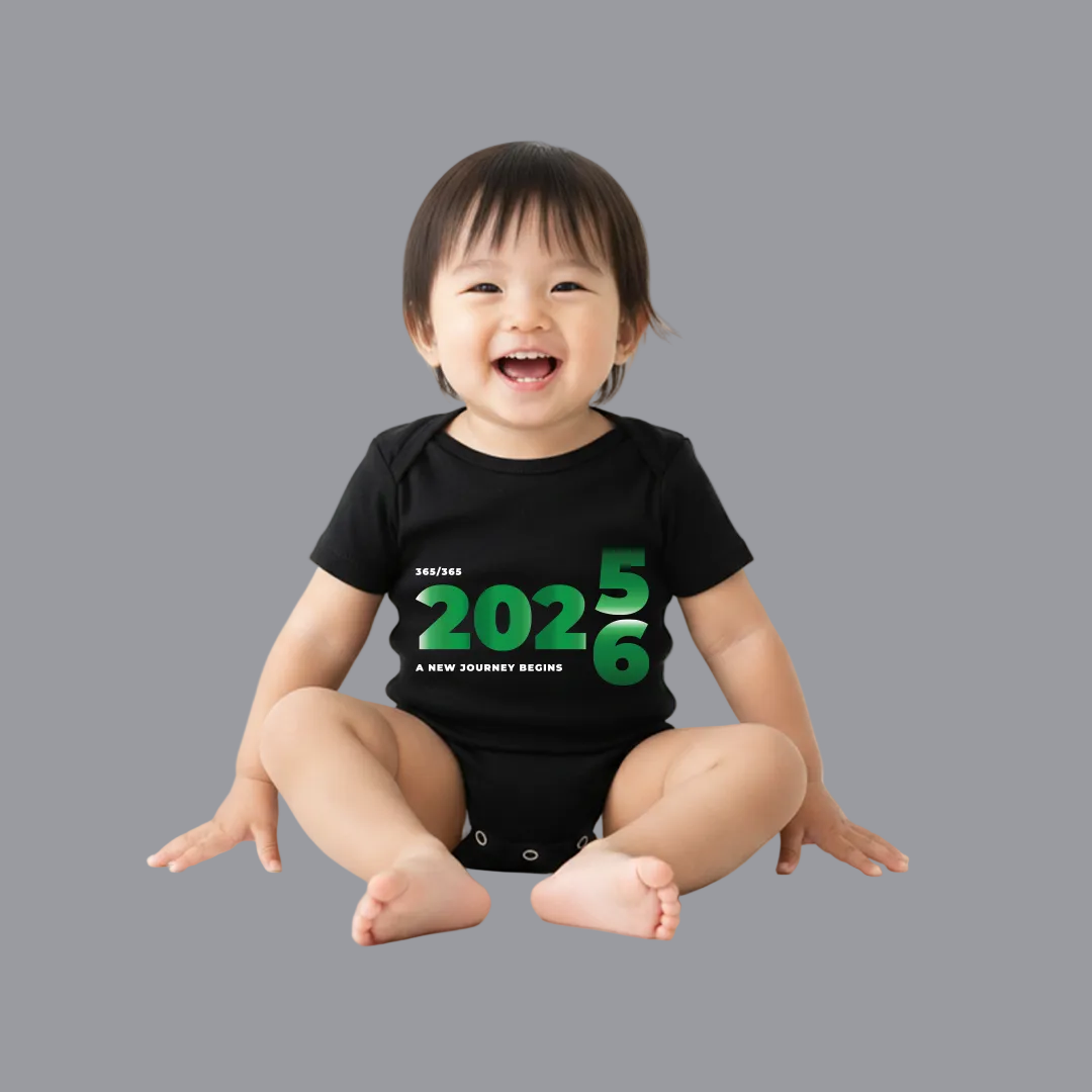 Matching Family New Year 2025 to 2026 Transition T-Shirts – 'A New Journey Begins'  Graphic Tees for Parents Kids & Rompers – Green Gradient Countdown Family Outfits