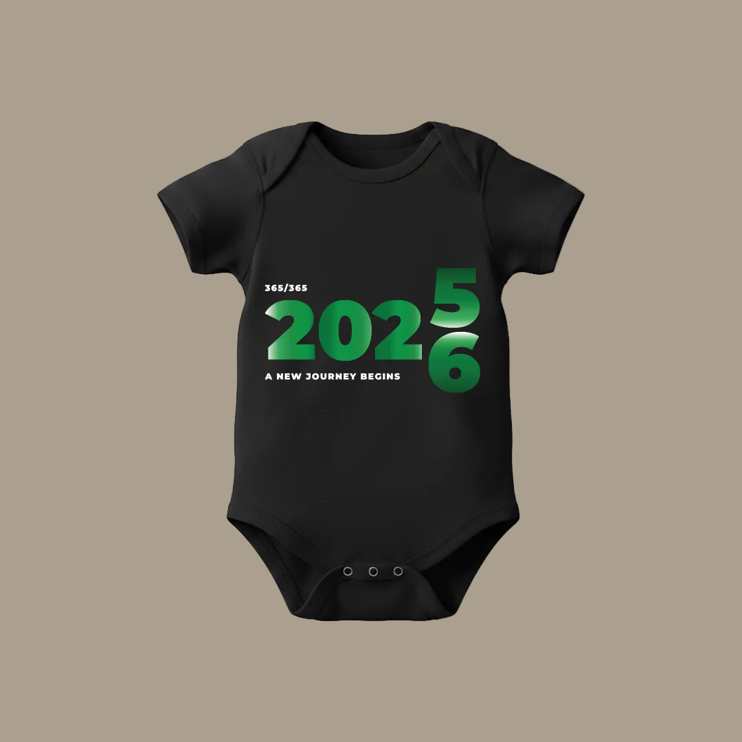 Matching Family New Year 2025 to 2026 Transition T-Shirts – 'A New Journey Begins'  Graphic Tees for Parents Kids & Rompers – Green Gradient Countdown Family Outfits