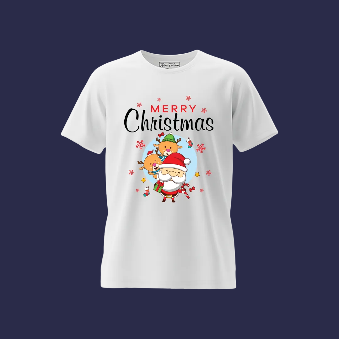Youth Holiday Photo T-Shirt  Merry Christmas Santa Graphic  Unisex Casual Kids Wear